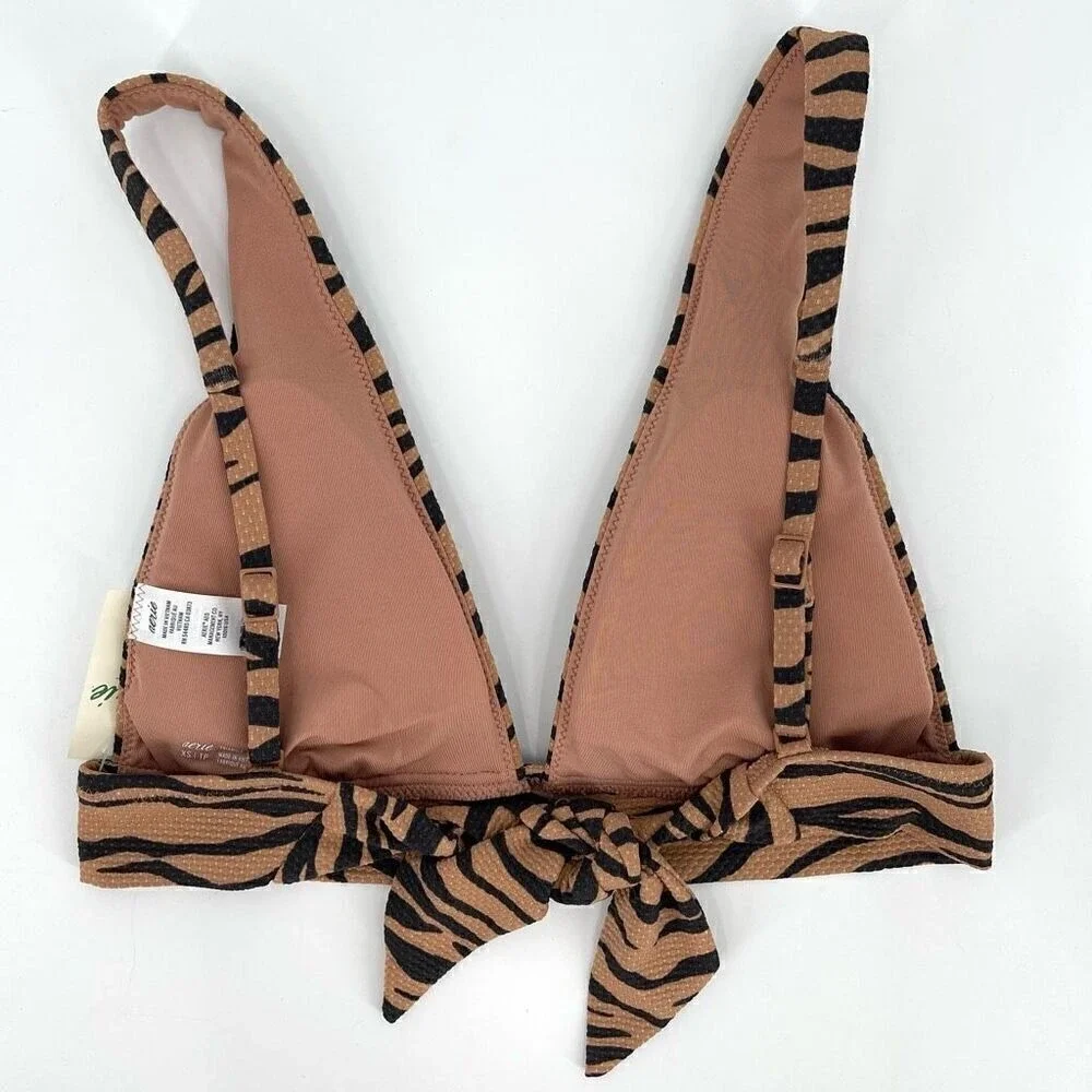 Aerie Pique Animal Print Triangle Bikini Top Women XS‎ Brown Black NWT